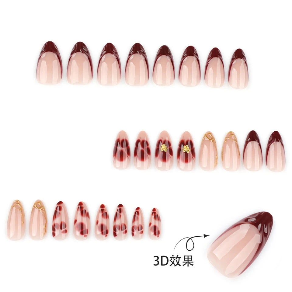3d French Brown Floral Press On Nails factory